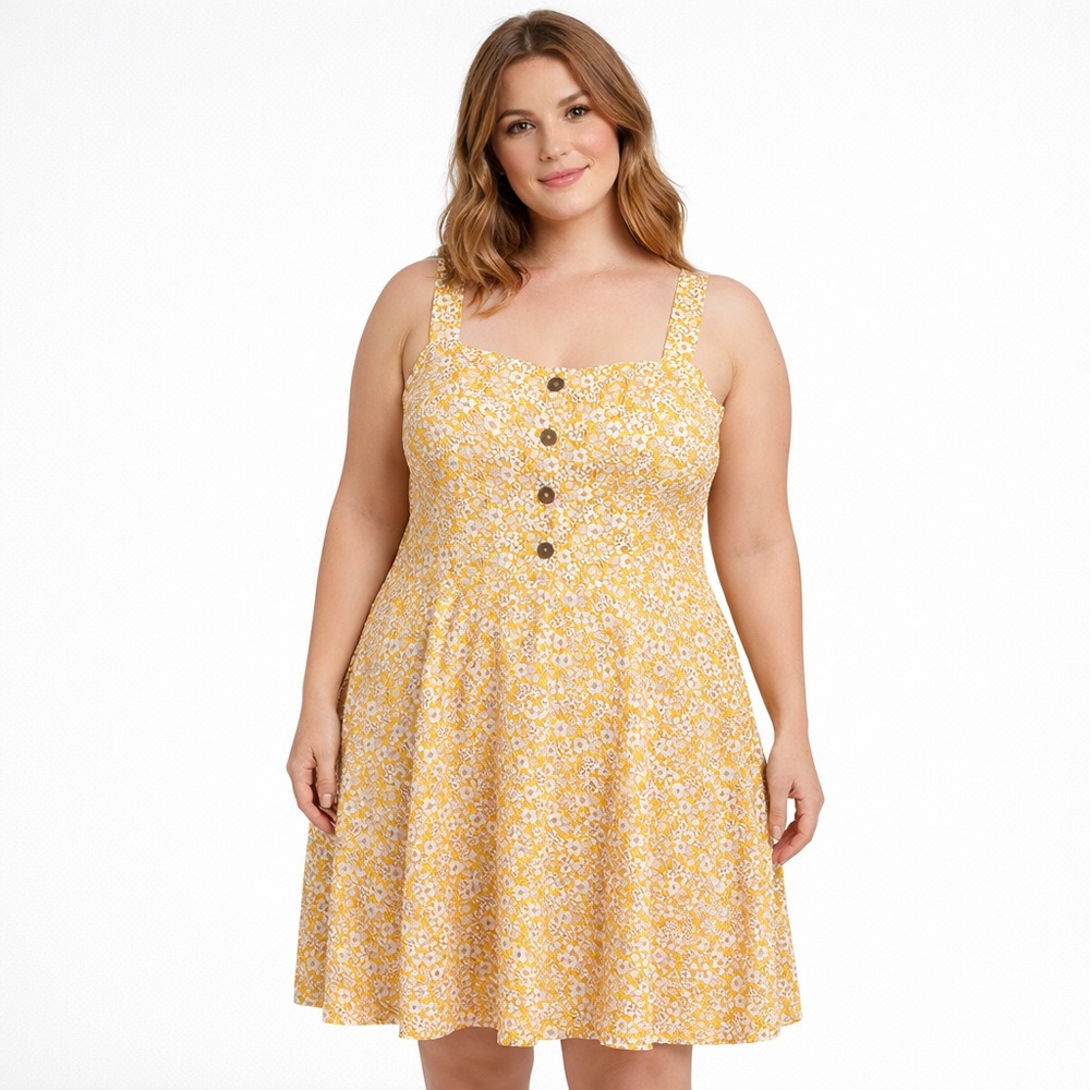 Nine Britton Golden Yellow & White Floral Noelle Brushed Knit Dress Womens 1X